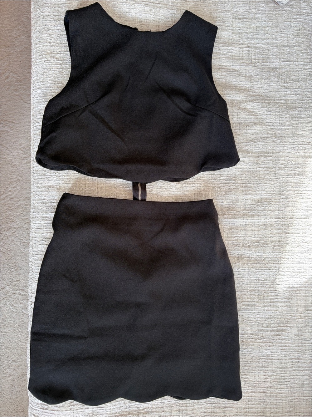 Black Scallop Hem Two-Piece Skirt Set - Women
